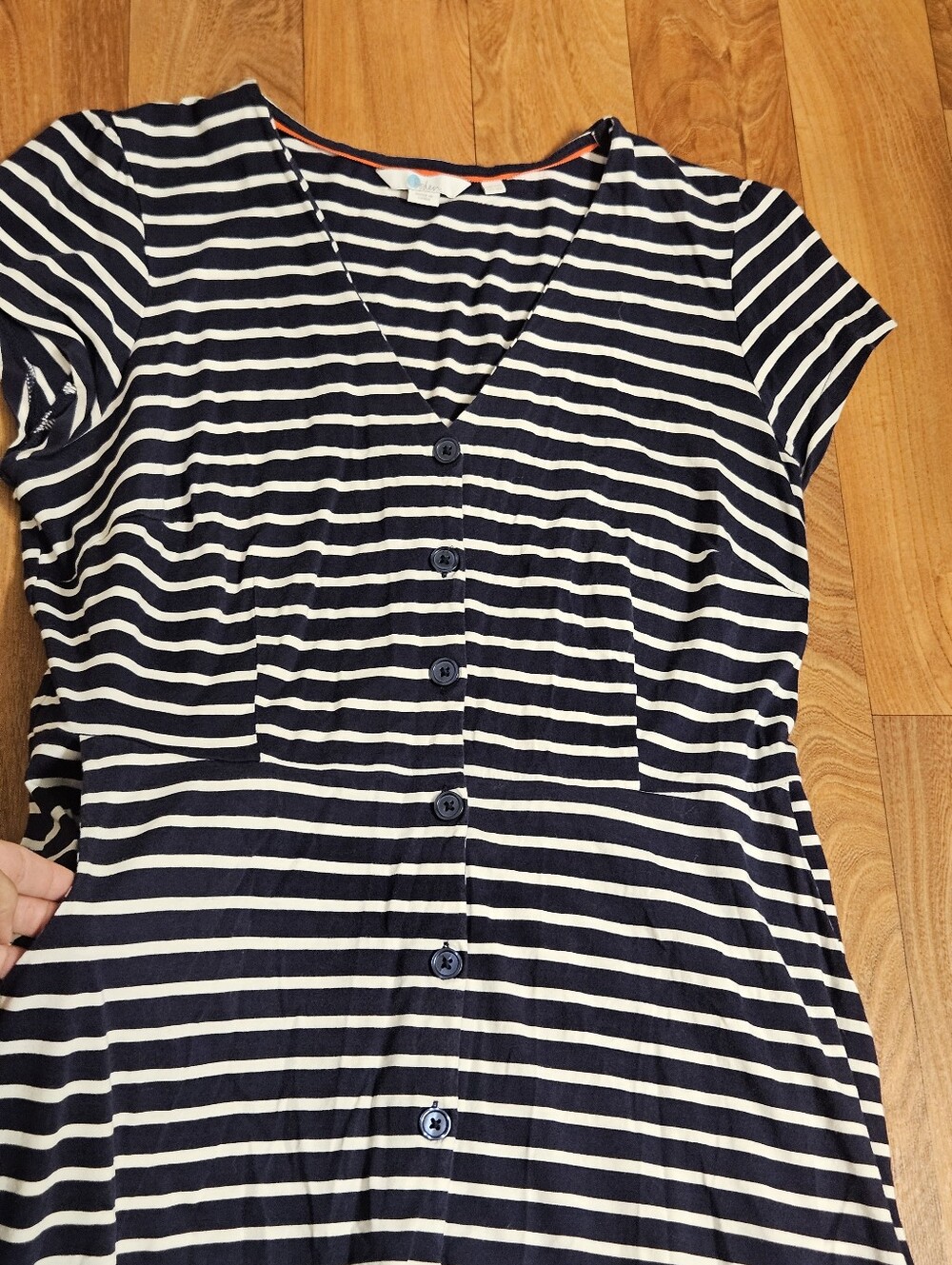 Boden Navy and White Flowy Striped Button-Front Midi Dress With Pockets - Picture 3 of 4
